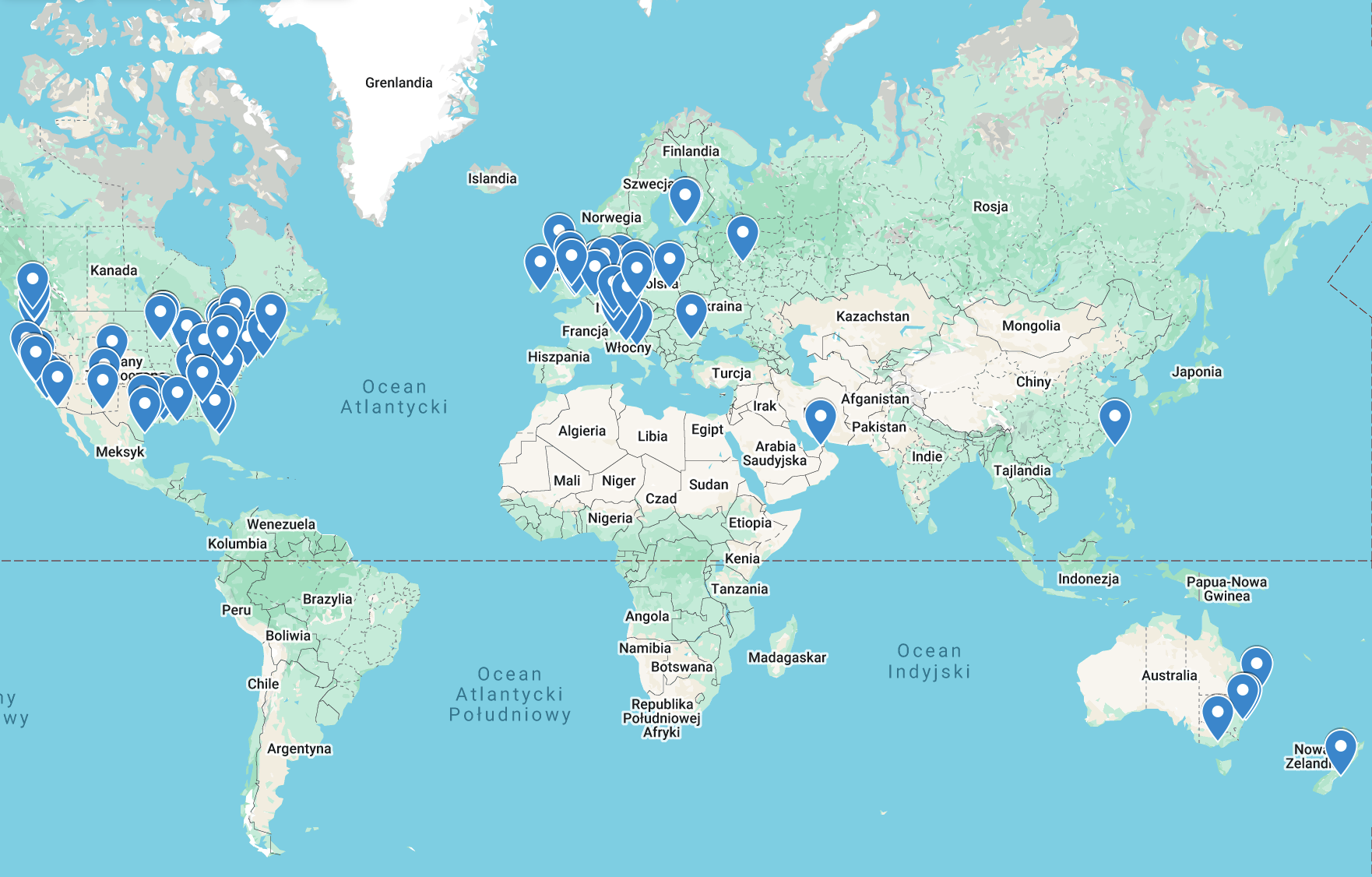 Map of places where ceramigo works have travelled